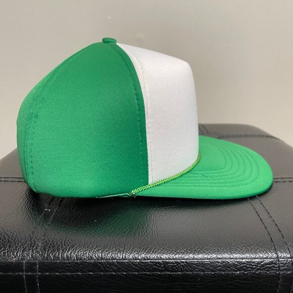 Baseball Cap Two Tone Snap Back Polyester Green White Adjustable - Picture 2 of 6